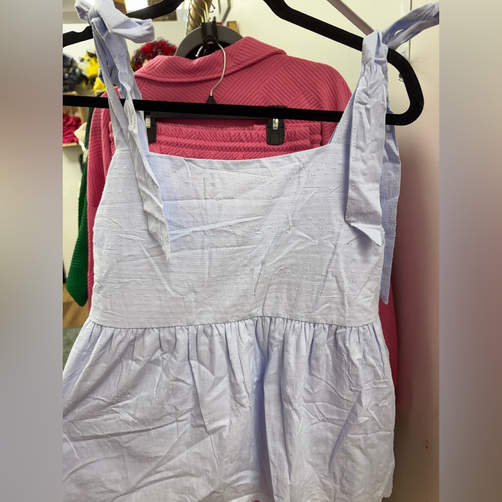 Light Blue Sleeveless Top with Bow Straps